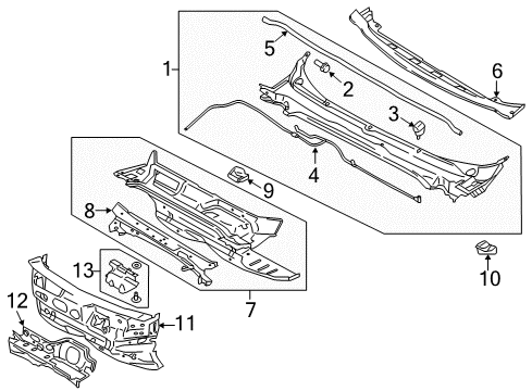 2019 Ford SSV Plug-In Hybrid Cowl Cowl Top Panel Diagram for DS7Z-5402012-A