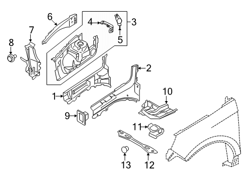 2022 Ford Edge Structural Components & Rails Lower Bracket Diagram for F2GZ-5A098-A