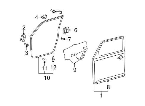 2008 Scion xB Front Door Door Shell Rear Extension Diagram for 67163-12030