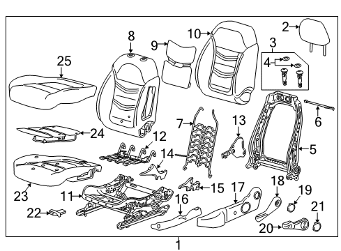 2016 Chevrolet Volt Heated Seats Recliner Handle Diagram for 23408257