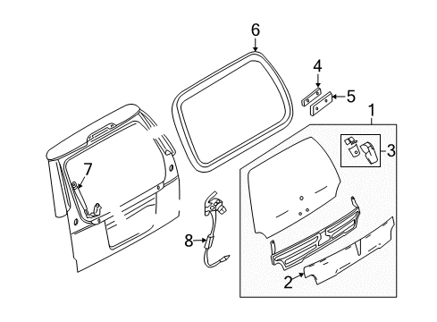 2005 Lincoln Aviator Glass & Hardware - Back Glass Hinge Diagram for 3C5Z-78420A69-AA
