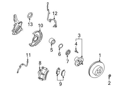 2001 Nissan Altima Anti-Lock Brakes Bearing Wheel Front Diagram for 40210-0Z800