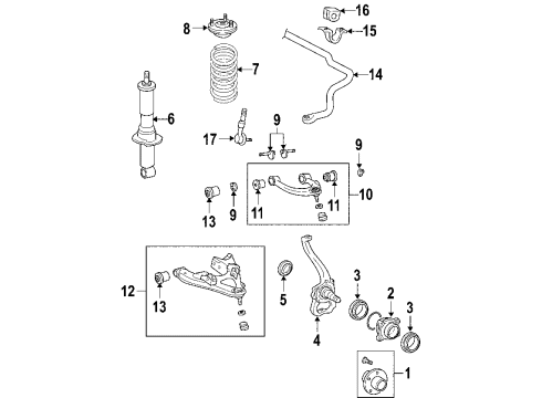 2005 Lexus GX470 Front Suspension Components, Lower Control Arm, Upper Control Arm, Ride Control, Stabilizer Bar Spring, Coil, Front Diagram for 48131-6A560