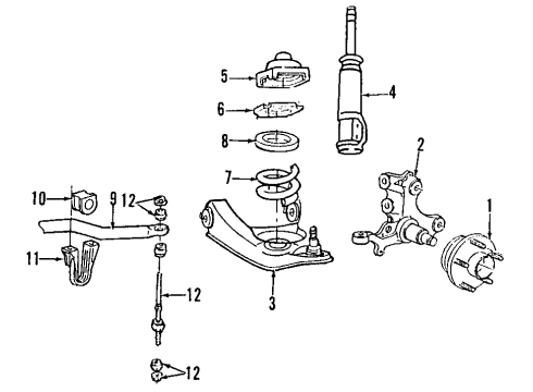 1995 Ford Mustang Front Suspension Components, Lower Control Arm, Stabilizer Bar Stabilizer Bar Insulator Diagram for F4ZZ-5493-B