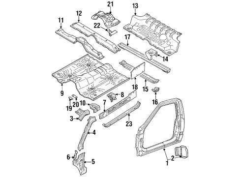 1992 Isuzu Amigo Hinge Pillar, Floor & Rocker, Uniside Panel, R. Dash Side Diagram for 8-97081-112-2