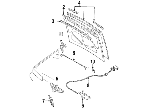 1992 Infiniti M30 Hood & Components Hood Lock Male Assembly Diagram for 65601-F6600