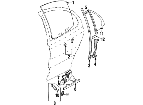 2002 Saturn SL2 Rear Door Guide, Rear Side Door Window Diagram for 21098974