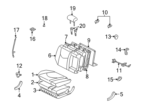 2003 Toyota Highlander Second Row Seats Seat Cover Diagram for 71075-48150-A0