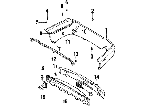1999 Daewoo Leganza Rear Bumper Nut, Brake Pressure Mod Valve Bracket Diagram for 94515131