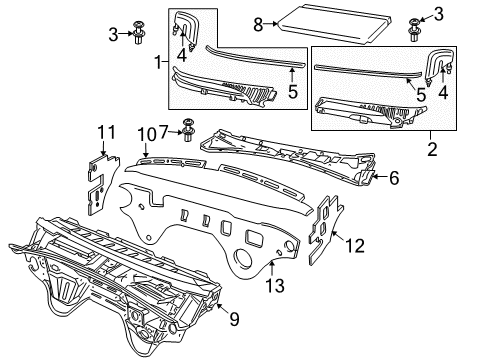 2004 Pontiac GTO Cowl Insulator, Instrument Panel Upper Trim Panel Diagram for 92080223