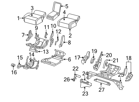 2007 Jeep Commander Second Row Seats Rear Seat Center Cushion Cover Diagram for 1DU491D5AA