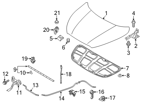 2012 Hyundai Elantra Anti-Theft Components Rod Assembly-Hood Stay Diagram for 81170-3X000