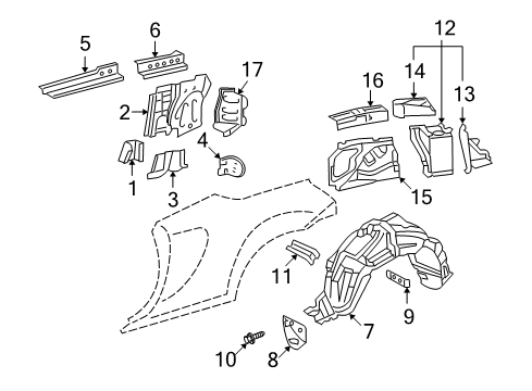 Diagram for 2001 Toyota MR2 Spyder Inner Components - Quarter Panel 