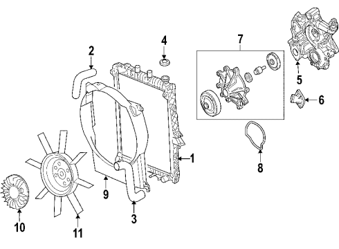 2008 Mitsubishi Raider Cooling System, Radiator, Water Pump, Cooling Fan Clutch Diagram for 52029288AB