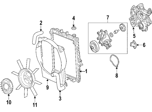 2008 Mitsubishi Raider Cooling System, Radiator, Water Pump, Cooling Fan SHROUD-Fan Diagram for 52029286AE