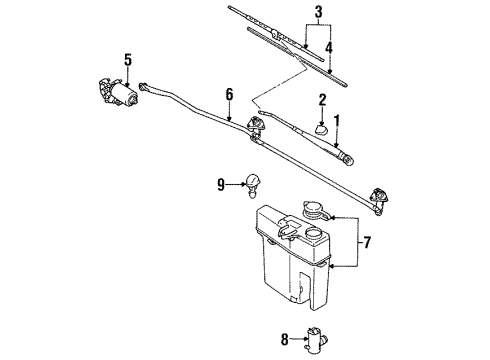 1990 Toyota Pickup Wiper & Washer Components Windshield Wiper Arm Assembly Diagram for 85210-89109