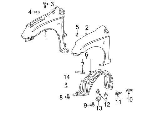 2003 Toyota Prius Fender & Components Fender Liner Diagram for 53876-47010