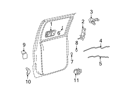 2004 Chevrolet S10 Rear Door - Lock & Hardware Rod-Rear Side Door Outside Handle Diagram for 15995612