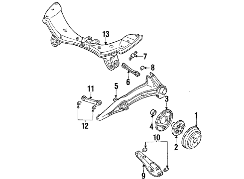 1988 Honda Civic Rear Suspension Components, Lower Control Arm, Upper Control Arm, Stabilizer Bar Plate, Right Rear Brake Backing Diagram for 43110-SH9-003