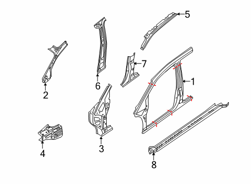 2004 Nissan Pathfinder Armada Center Pillar & Rocker, Hinge Pillar, Uniside Body-Side Outer, LH Diagram for 76023-7S030