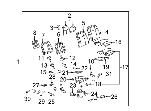 2009 Hummer H3T Passenger Seat Components Adjuster Diagram for 25885647