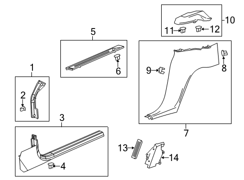 2016 Chevrolet Corvette Interior Trim - Pillars, Rocker & Floor Lock Pillar Trim Retainer Diagram for 11547025