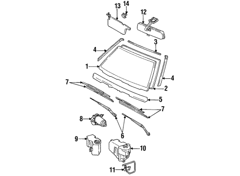 1987 Toyota Cressida Windshield Glass Sunvisor Diagram for 74310-22411-03