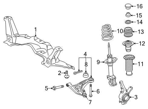 2014 Toyota Yaris Front Suspension Components, Lower Control Arm, Stabilizer Bar Upper Spring Insulator Diagram for 48157-0D050