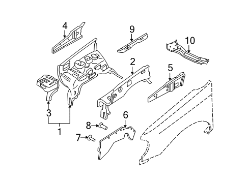 2002 Nissan Xterra Structural Components & Rails Cover Splash HOODR Diagram for 64836-8B400