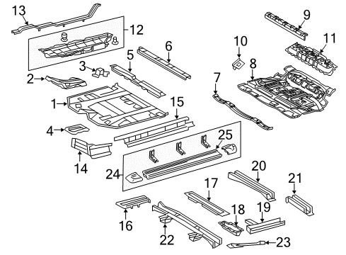 2011 Toyota Highlander Floor & Rails, Exterior Trim Pan, Front Floor L/ WEL Diagram for 58111-0E908