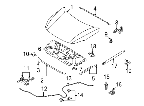 2008 Hyundai Veracruz Hood & Components Bracket Assembly-Hood LIFTER Mounting, L Diagram for 81162-3J000