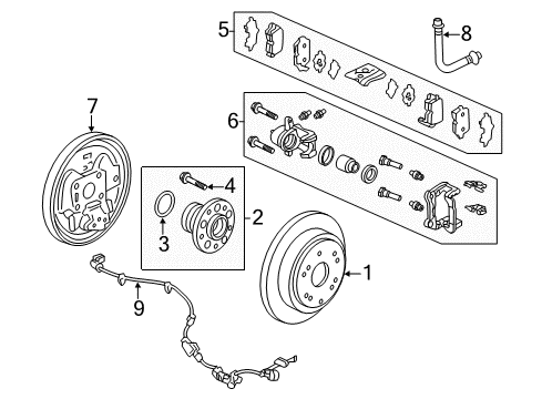 2013 Honda Odyssey Brake Components Caliper Sub-Assembly, Left Rear Diagram for 43019-TK8-A00