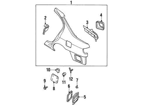 2000 Infiniti G20 Quarter Panel & Components Extension-Rear Fender, RH Diagram for 78116-3J100