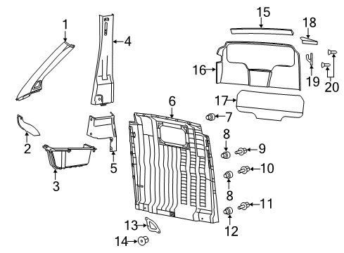 2017 Ram ProMaster 2500 Interior Trim - Pillars, Rocker & Floor Panel-A Pillar Diagram for 1YA71LA6AD