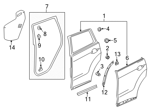 2017 Acura RDX Rear Door Seal, Left Rear Door Wheel Arch Diagram for 72985-TX4-A01