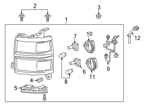 2015 Chevrolet Silverado 1500 Headlamps Headlamp Assembly Bracket Diagram for 22869162