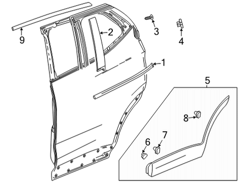2021 Buick Encore GX Exterior Trim - Rear Door Lower Molding Diagram for 42755451