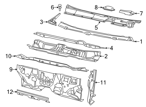 2016 Dodge Dart Cowl Screen-COWL Top Diagram for 68082729AC