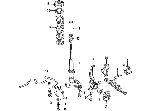 1999 Honda Civic Front Suspension Components, Lower Control Arm, Upper Control Arm, Stabilizer Bar Bearing Assembly, Front Hub (Ntn Corp.) Diagram for 44300-S04-008