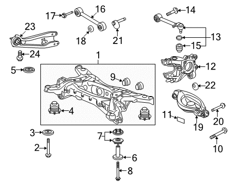 2014 Honda Pilot Rear Suspension Components, Lower Control Arm, Upper Control Arm, Stabilizer Bar Stopper A, RR. Differential Mounting Diagram for 50713-S3V-A01
