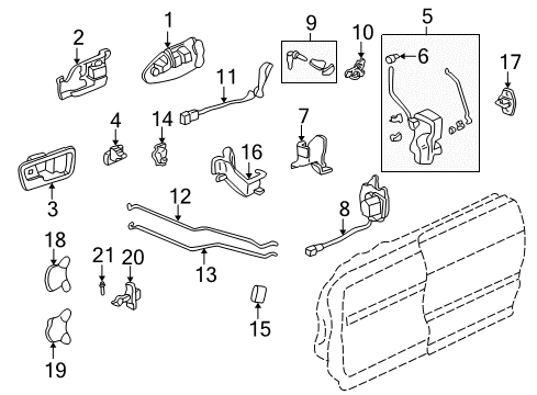 2000 Acura Integra Front Door Handle Assembly, Passenger Side Inside (Graphite Black) Diagram for 72120-ST7-023ZA