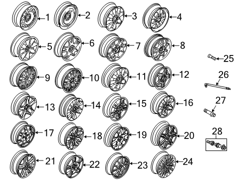 2007 Mini Cooper Wheels, Covers & Trim Wheel Bolt Black Diagram for 36136781150