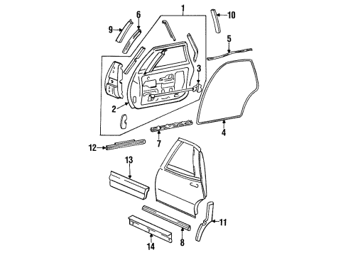1992 Buick Regal Rear Door & Components, Exterior Trim APPLIQUE, Rear Side Door Window Reveal Diagram for 10220303