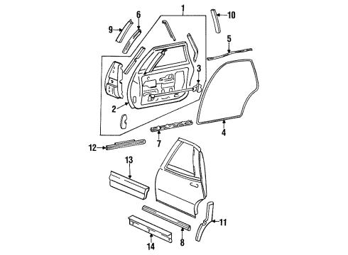 1993 Buick Regal Rear Door & Components, Exterior Trim Molding, Rear Side Door Center *(Paint To Ma Diagram for 88959373