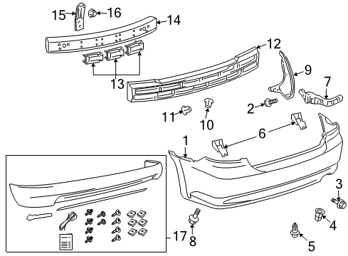 2010 Scion tC Rear Bumper Retainer Diagram for 52576-21031