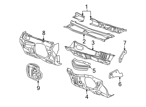 2006 Pontiac Torrent Cowl Cowl Grille Diagram for 20813089