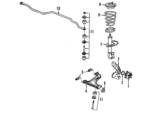 1995 Chevrolet Beretta Front Suspension Components, Lower Control Arm, Stabilizer Bar Rear Strut Assembly Diagram for 22064170