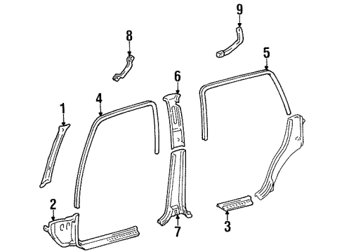 1996 Lexus LX450 Interior Trim - Pillars, Rocker & Floor Center Pillar Trim Diagram for 62412-60050-A0