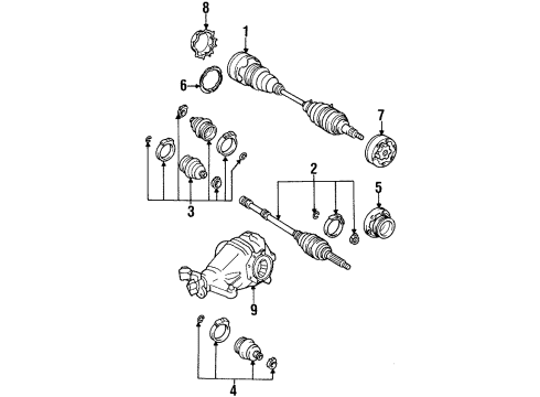 1994 Lexus SC400 Axle & Differential - Rear Boot Kit, Rear Drive Shaft Inboard Joint Diagram for 04437-24050