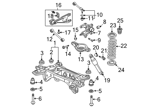 2007 Honda Pilot Rear Suspension Components, Lower Control Arm, Upper Control Arm, Stabilizer Bar Insulator C, Sub-Frame Mounting (Upper) Diagram for 50231-STW-A01